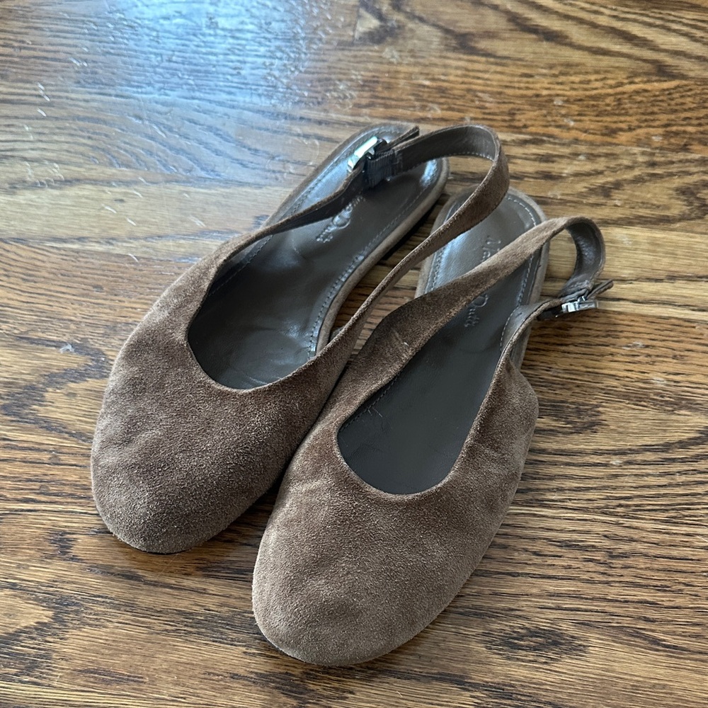 Massimo Dutti Brown Suede Slingback Flats